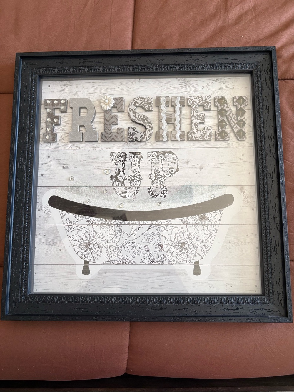 Framed 'Freshen Up' Floral Bathtub Wall Art - Black Frame